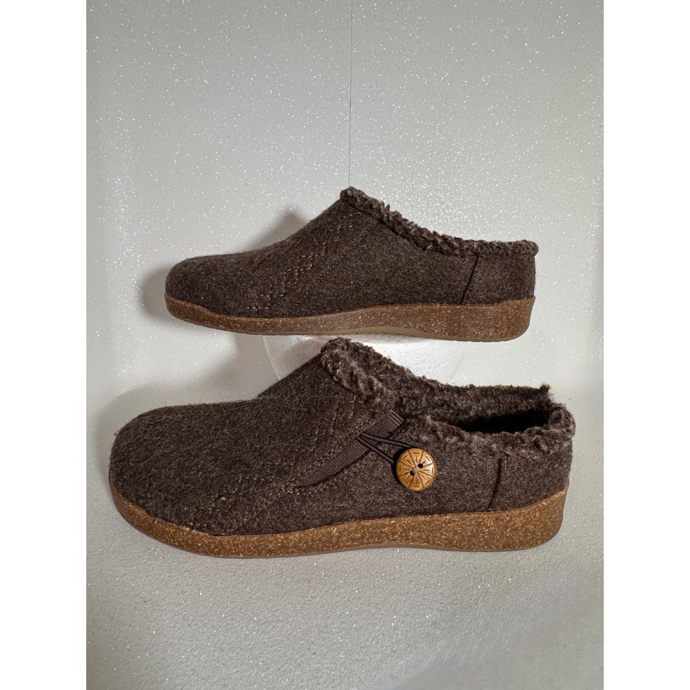 Earth Origins Womens Brown Felt Wool Clogs Faux Shearling Lined Mules Size 8.5M